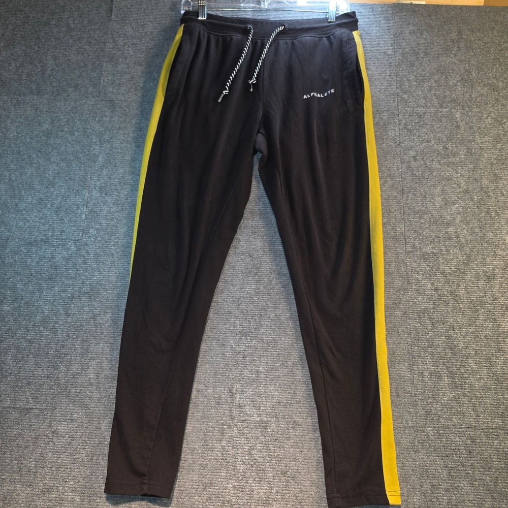 Alphalete Joggers Women Medium Black Yellow Side Stripe Good Athletic Pants